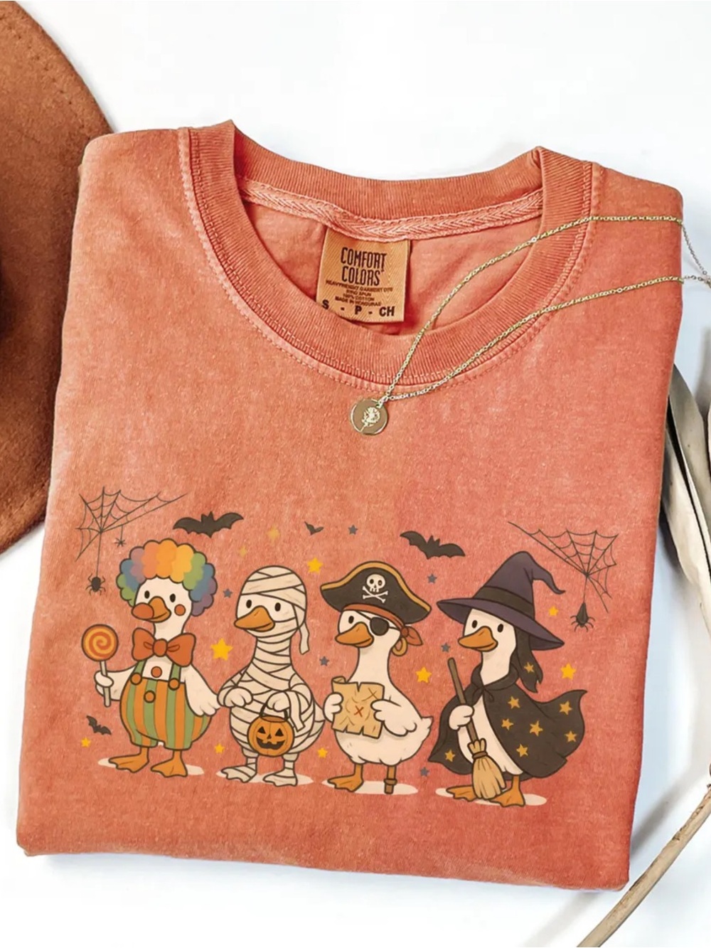 Comfort Colors Rust Orange Halloween Duck Graphic Short Sleeve Tee